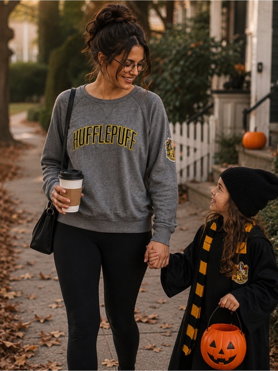 Wizarding World Of Harry Potter Sweaters - Harry Potter Hufflepuff Embroidered Applique Sweatshirt Gray Women L Raglan
